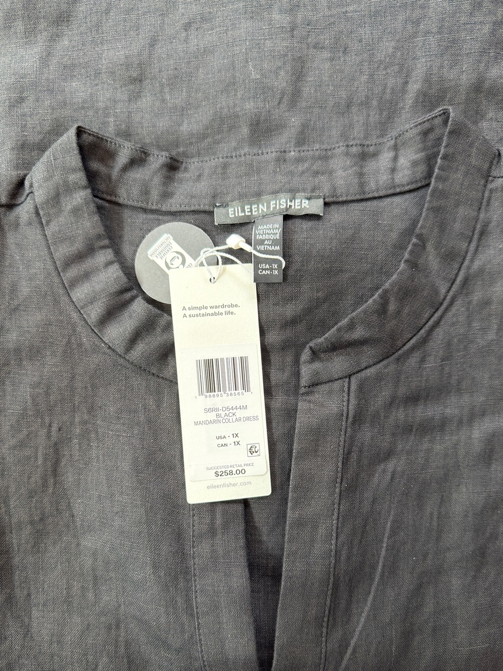 EILEEN FISHER 'Organic Linen Band Collar Shirtdress' in Black - Picture 10 of 10